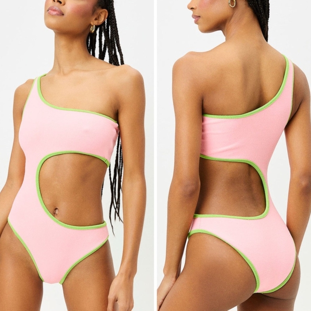 Frankie's Bikinis Pink and Green One-Piece